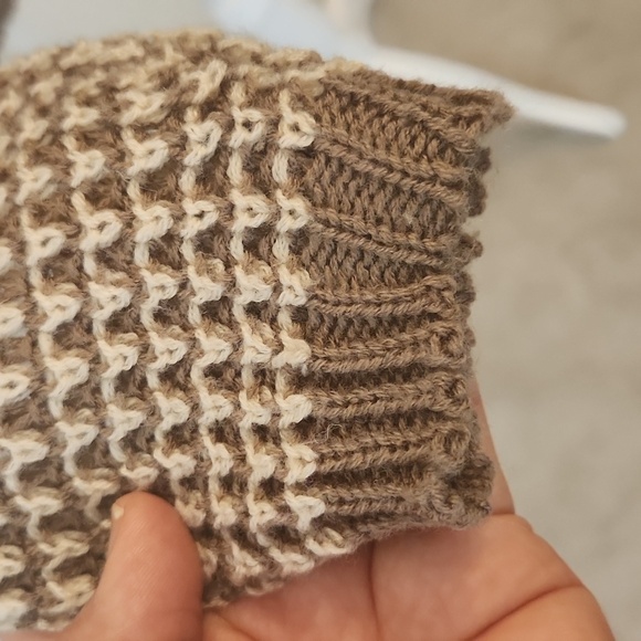 Waffle Knit Open Front Long Sleeve Tan And Cream Sweater S - Picture 8 of 11